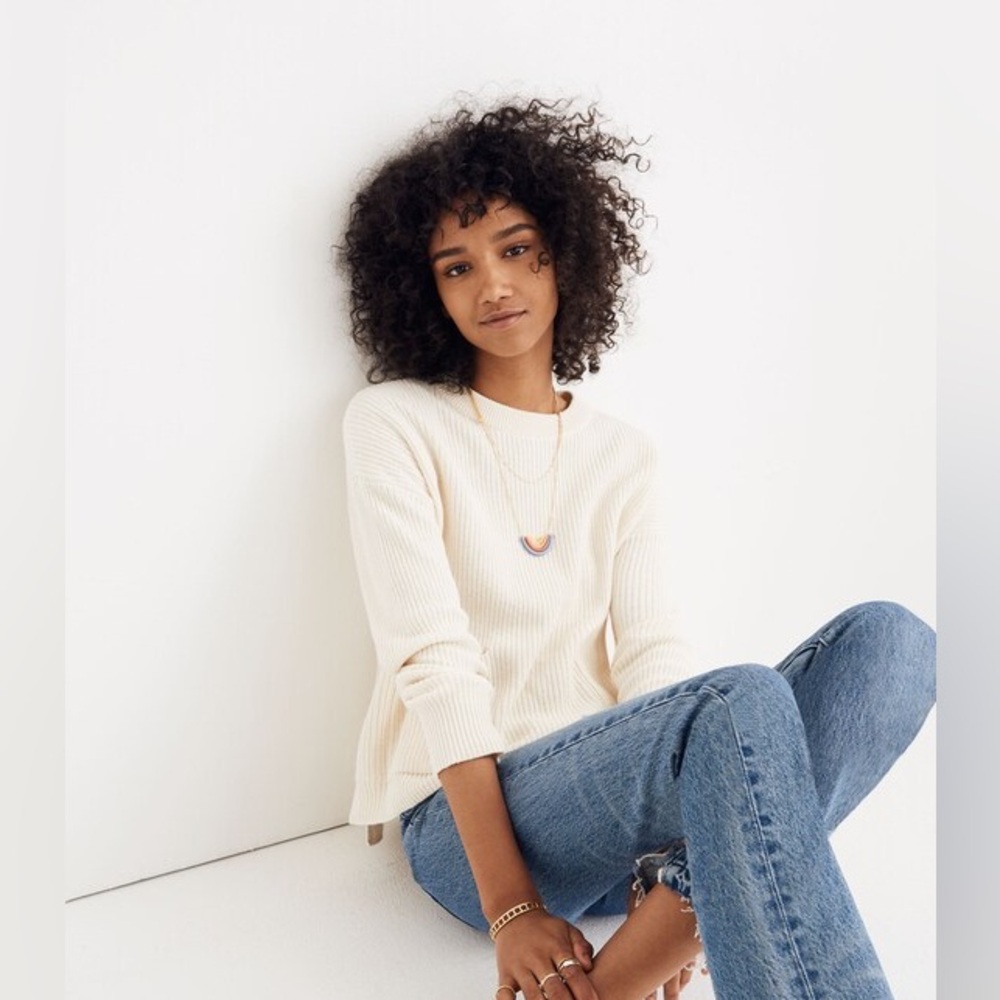 Madewell Patch Pocket Pullover Sweater in Bright Ivory XXS